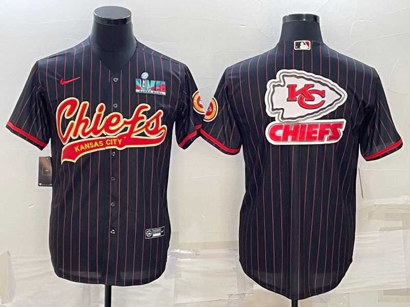 Mens Kansas City Chiefs Black Team Big Logo With Super Bowl LVII Patch Cool Base Stitched Baseball Jersey->kansas city chiefs->NFL Jersey